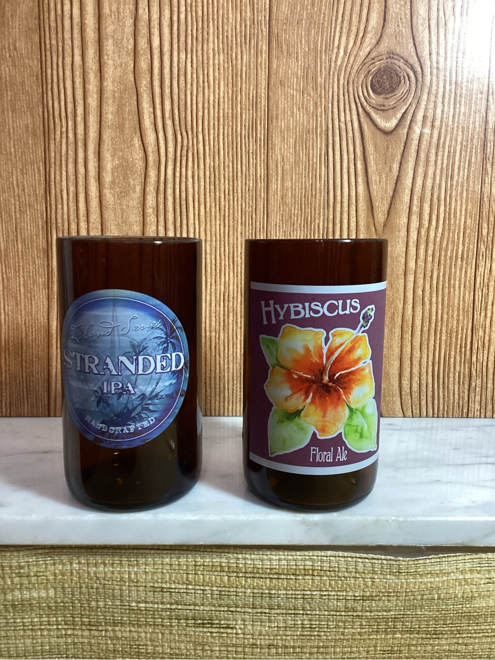 Tommy Bahama Glass Beer Bottle Tumblers - Stranded IPA & Hibiscus Floral Ale